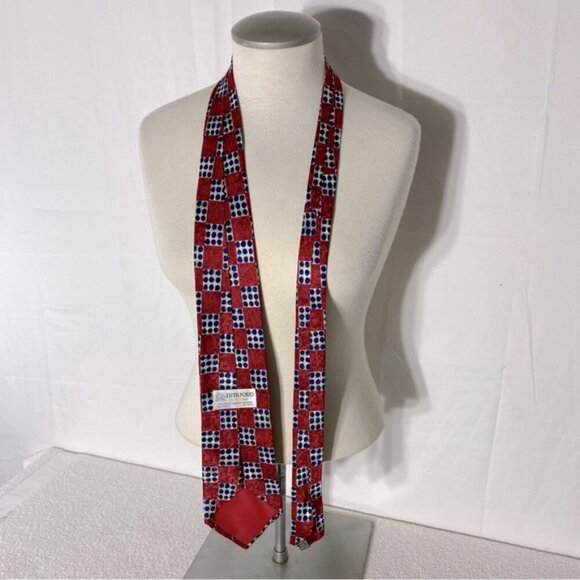 Vintage J.P. Tilford Henry Rosen Red White Blue Square Print 100% Silk Tie - Picture 2 of 11